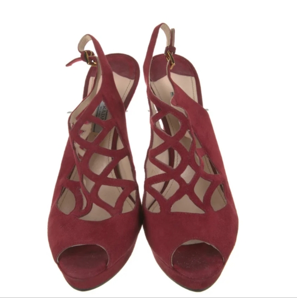 PRADA Suede Cutout Accent Slingback Sandals - Picture 3 of 5